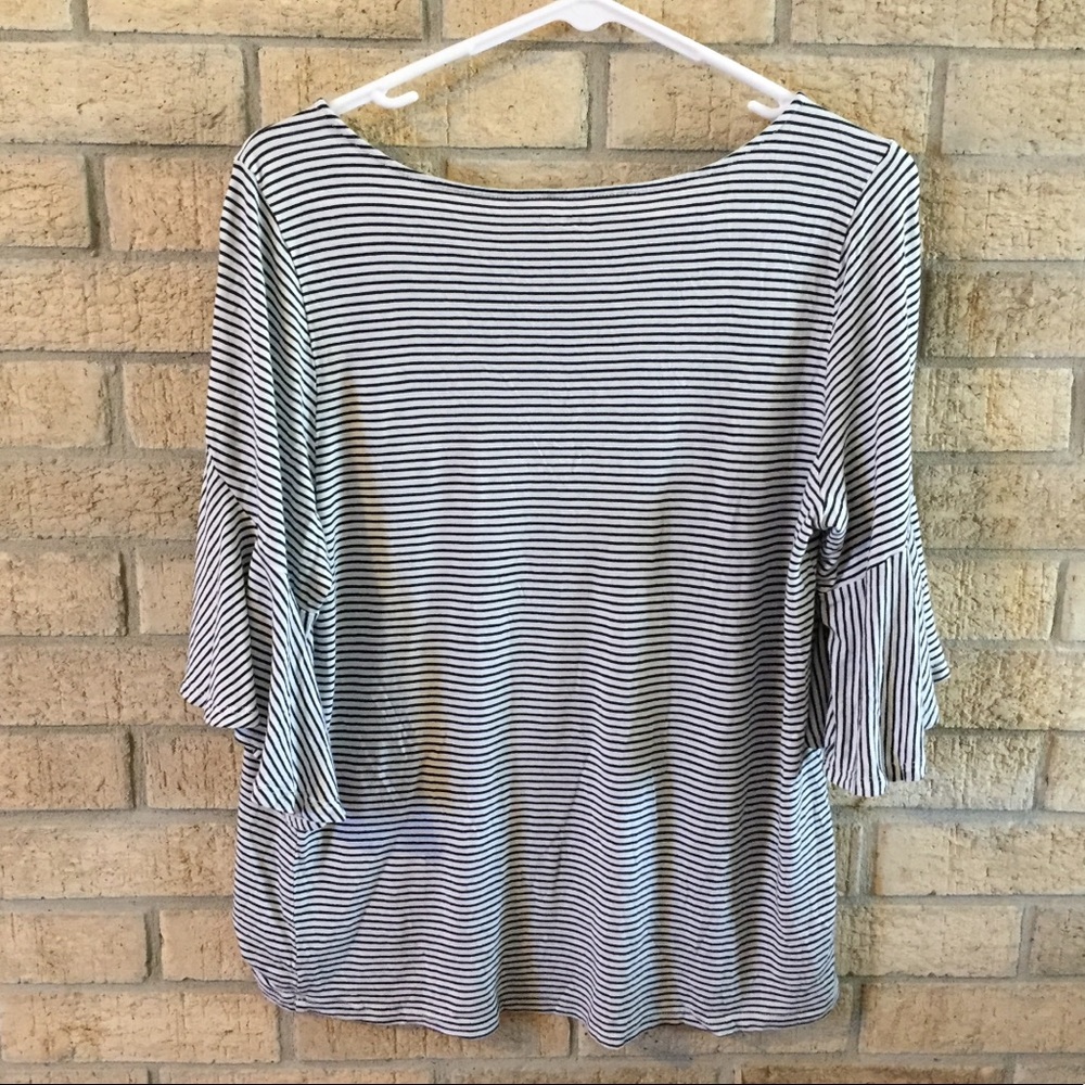 ❤️4for$20! Loft Striped Bell Sleeve Blouse Black White